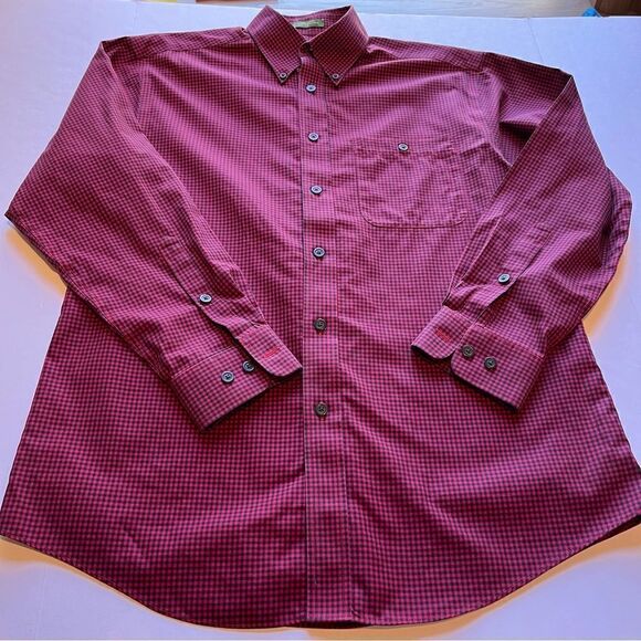 Orvis Men's Long Sleeve Button Down Cotton Shirt Dark Red/Navy Blue Plaid Medium - Picture 5 of 7